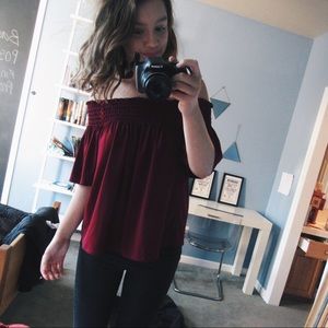 Burgundy Off The Shoulder Top